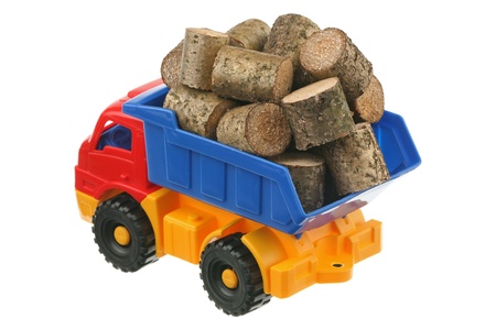 Logs in the truck are isolated on a white background の写真素材