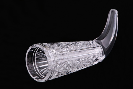 Crystal horn for wine on a black background の写真素材