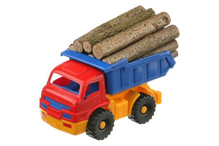 Logs in the truck are isolated on a white background 
