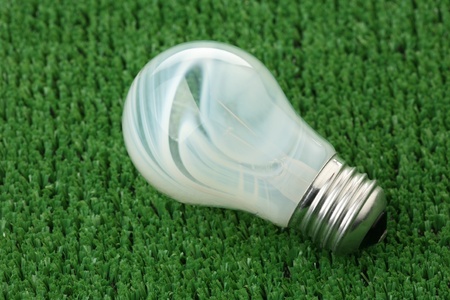 The bulb has fused on a green background of artificial grass  