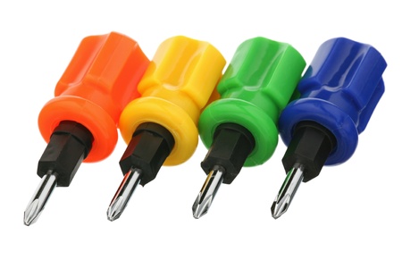 Four multi-coloured screw-drivers are isolated on a white background の写真素材