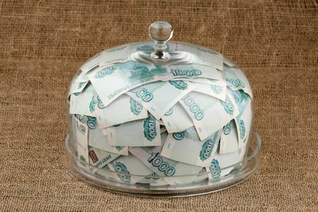 Russian currency and bell glass 