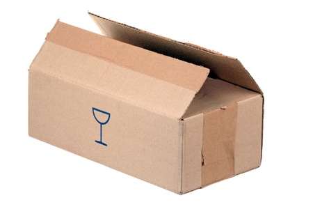 Ajar cardboard box isolated on white background