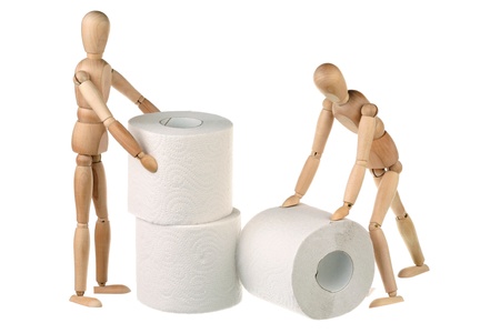 Two dummy stack rolls of paper isolated on white backgroundの写真素材