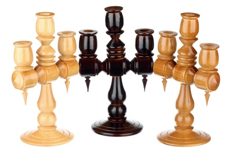 Three wooden candlesticks isolated over white background
の写真素材