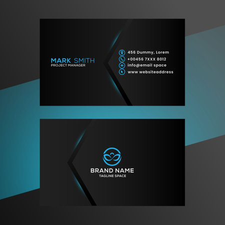 Business card design template in black and blue color. Vector illustration.のイラスト素材