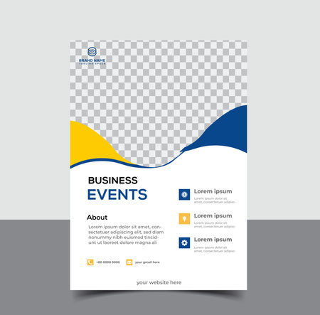 Blue Business flyer template. Brochure layout, cover design annual report, magazine, poster, flyer in A4 with blue and yellow color. Vector illustration.のイラスト素材