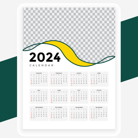 Calendar template for 2024 year. Week starts on Sunday. Stationery design. Vector illustrationのイラスト素材