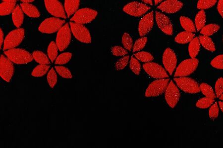 Deepawali celebration.Beautiful Rangoli art based on Florals with copy space on dark background. diwali conceptの写真素材