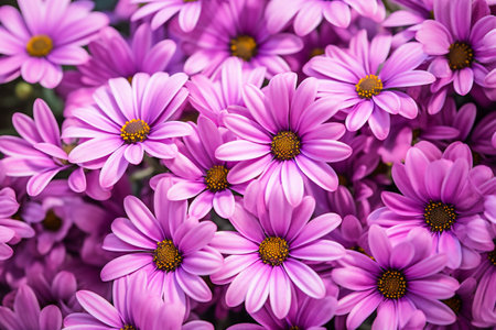 Illustration, blur background of purple daisies, full frame, soft blurred style, suitable for decoration. Generative ai.の素材