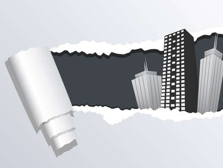 ripped pice of paper with abstract city version1のイラスト素材