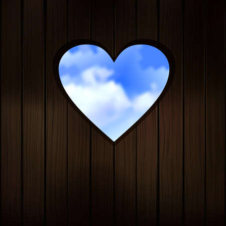 heart shape cut into wooden doorのイラスト素材