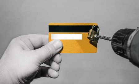 hacking credit card fraud drills padlockの写真素材