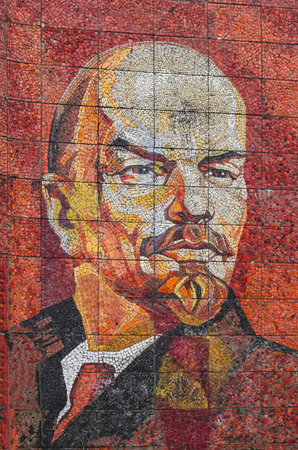 Portrait of Lenin's revolutionary leader on a red backgroundのeditorial素材