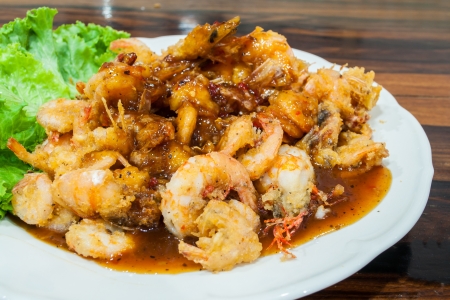 The batter-fried prawns with tamarind sauceの写真素材