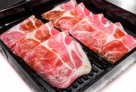 The plate of fresh slice raw meat for grill の写真素材