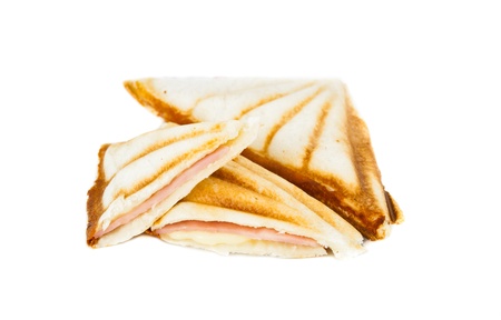 The baked ham cheese sandwich isolated on white backgroundの写真素材