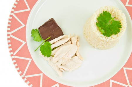 The dish of steam chicken with rice (Hainan Chicken)の写真素材