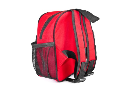 The red backpack isolated on white backgroundの写真素材