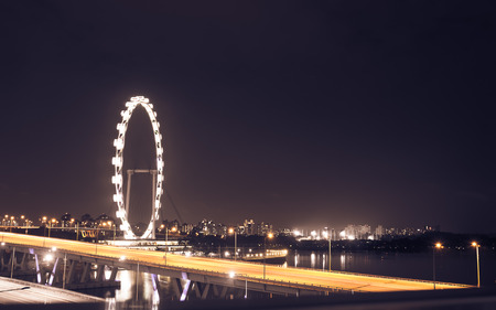 The view of Singapore Flyer at night timeのeditorial素材