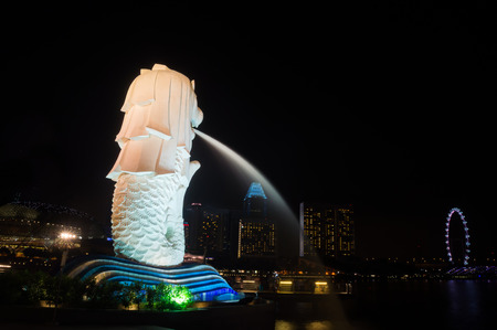 The Merlion of Marina Bay, Singapore at night timeのeditorial素材