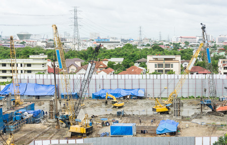 Bored piling machines at a construction site