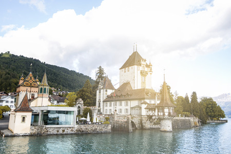 Scenic view of Castle Oberhofen ,lake Thun, Switzerlandのeditorial素材