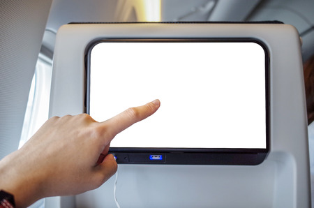 hand touching on white isolate background display on planeの写真素材