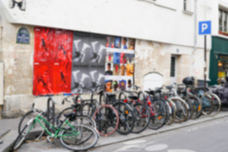 blur background of bicycle parkingの写真素材