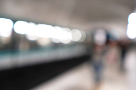 blur background of passengers waiting at subwayの写真素材