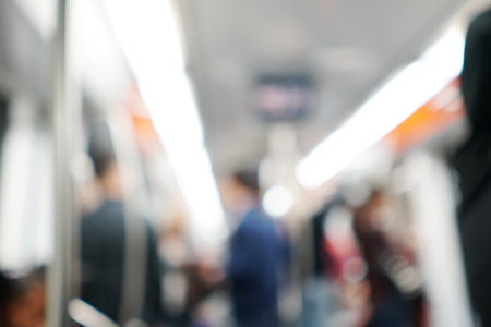 blur background of passengers in trainの写真素材