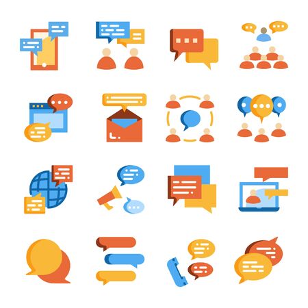 people communication, dialogue conversation flat icon vector setのイラスト素材