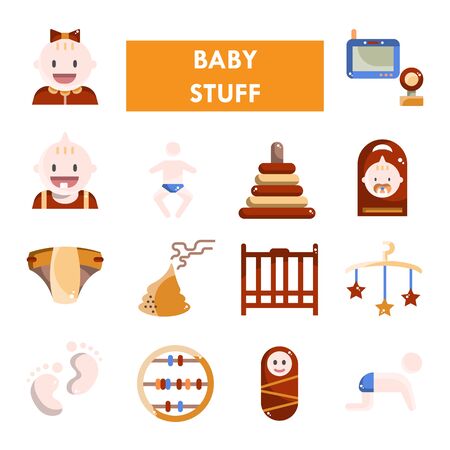 baby item vector flat design icon setのイラスト素材