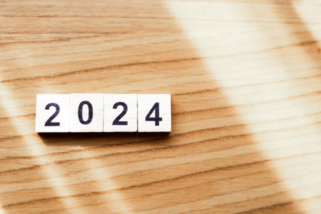 2024 on wooden block on the wood table. Happy New Year 2024. Planning and Goal concept. copy spaceの写真素材