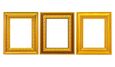 Golden vintage frame isolated on white background.の写真素材
