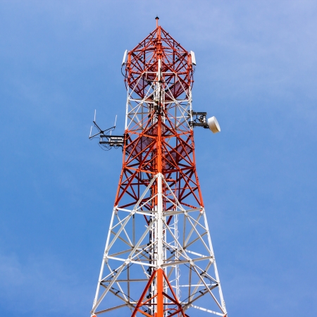 Antenna of Communication Building and blue sky in Thailand.の写真素材