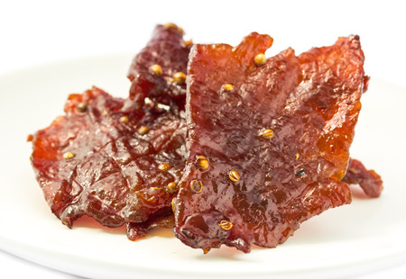 Beef jerky pieces food.の写真素材