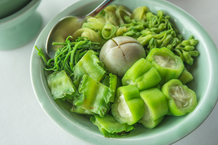 Steamed traditional thai vegetables best for healthy and clean foodの写真素材