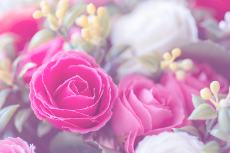 Beautiful decoration artificial rose flower background for valentine day or wedding card.の写真素材