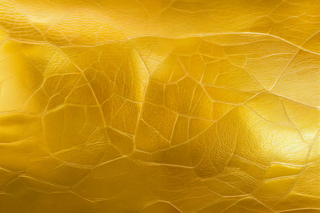 Beautiful golden background with leather texture. Gold leather as sample of gold background from natural leather. generative ai.の素材