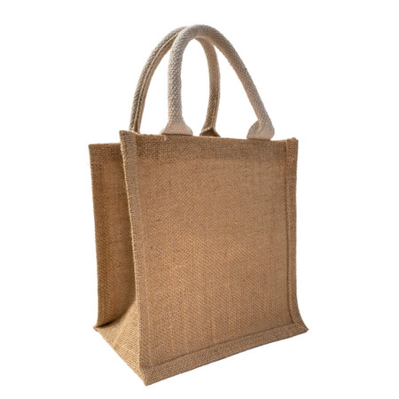 Single brown sackcloth bag with copyspace isolated.の写真素材