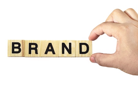 a hand building brand on white backgroundの写真素材