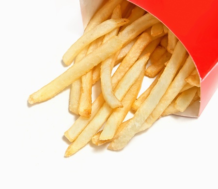 french fries in red box over white