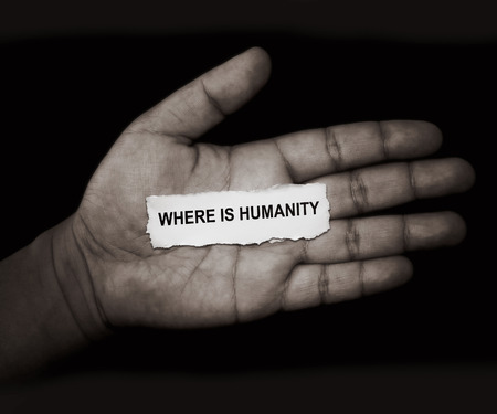 the words where is humanity in paper on hand