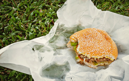 meet burger for outdoor picnicの写真素材