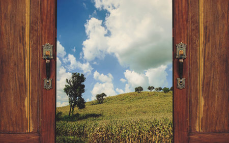 open the door and go out into the natureの写真素材