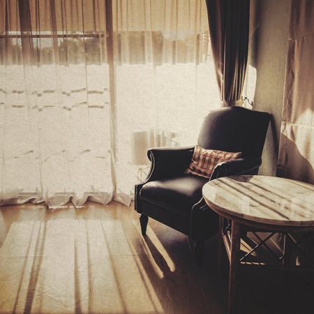 leather armchair at the corner in retro styleの写真素材