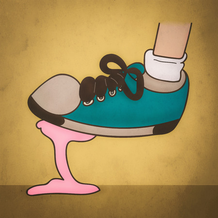 stepping on gum (retro style)の写真素材