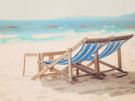 chairs for relaxing on the beach (retro style)の写真素材
