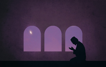 muslim praying in the night of ramadan (retro style)の写真素材